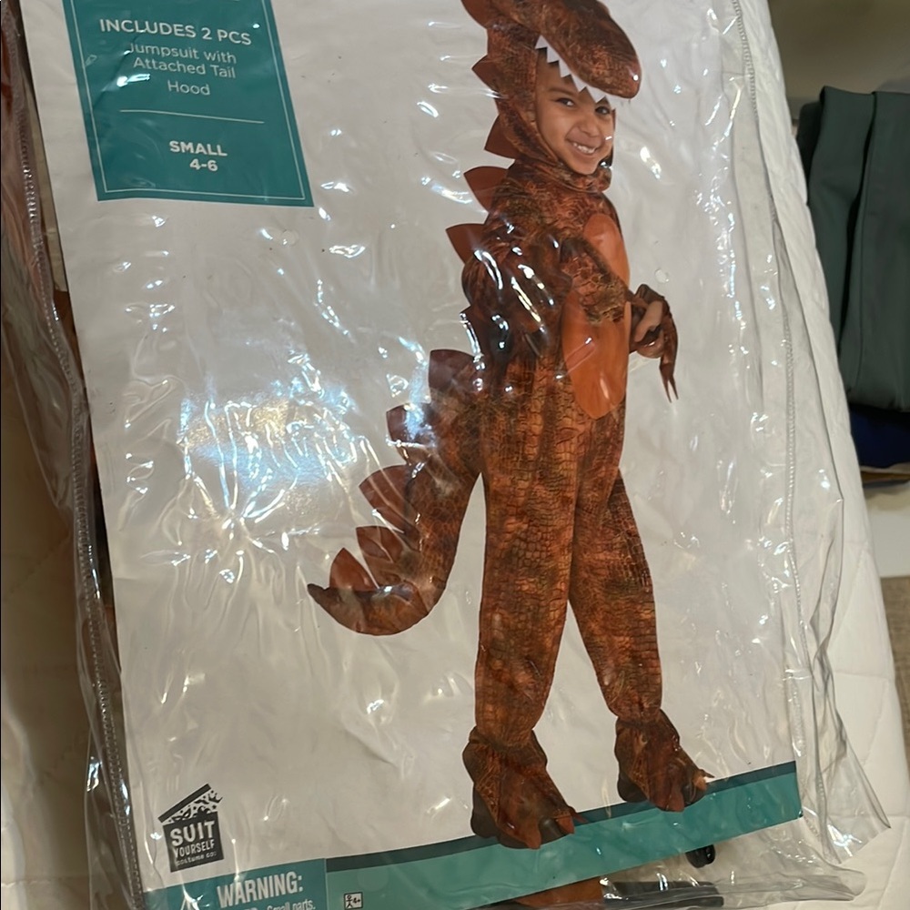 Kids Brown Dinosaur Costume - Two-Piece Jumper with Hood. Small 4-6.